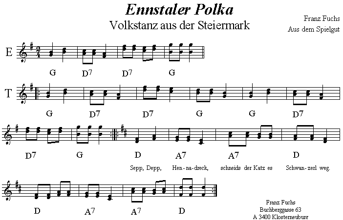 both voices to the Ennstaler Polka (two voices).
Please click, then the notes ring out.