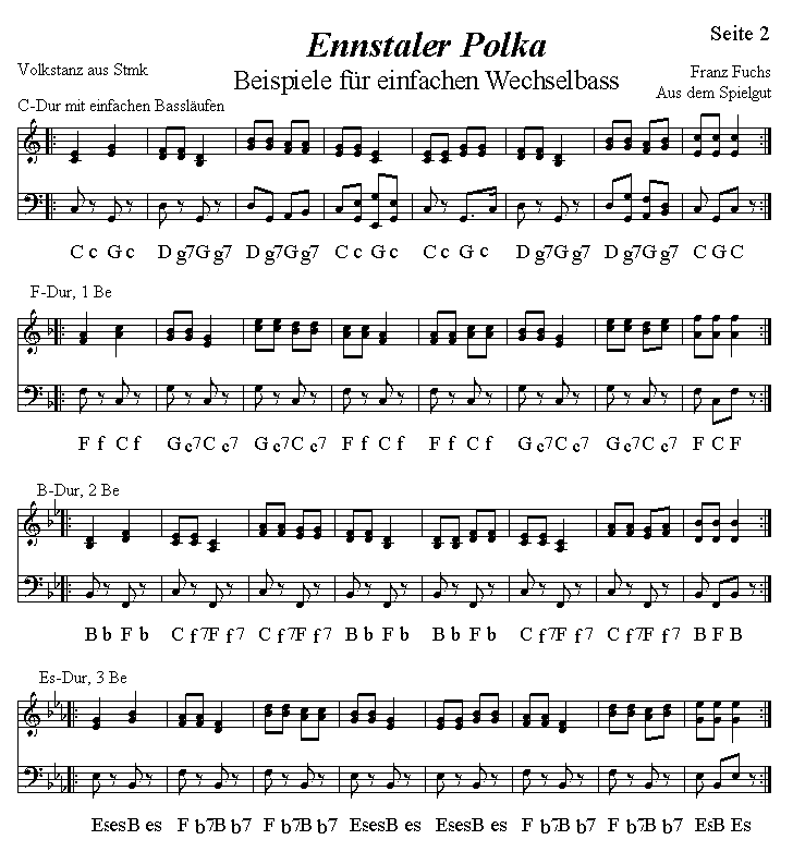 Alternating bass with Ennstaler Polka (two voices). Page 2.
Please click, then the notes ring out.