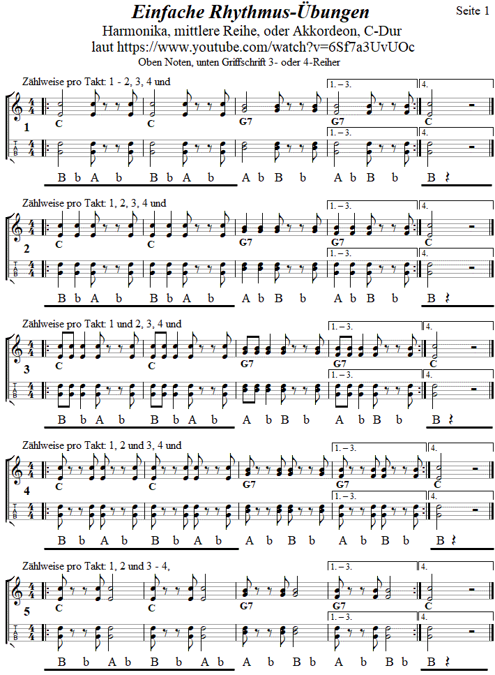 Rhythmusübungen 2 in einfachster Form, Seite 1
