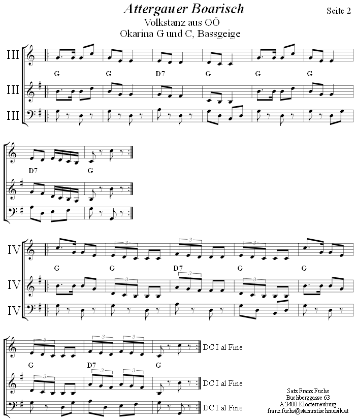 Attergauer Boarisch in zweistimmigen Noten fr Okarina, Seite 2. 
Bitte klicken, um die Melodie zu hren.