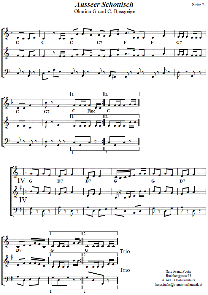 Ausseer Schottisch in zweistimmigen Noten für Okarina, Seite 2. 
Bitte klicken, um die Melodie zu hören.