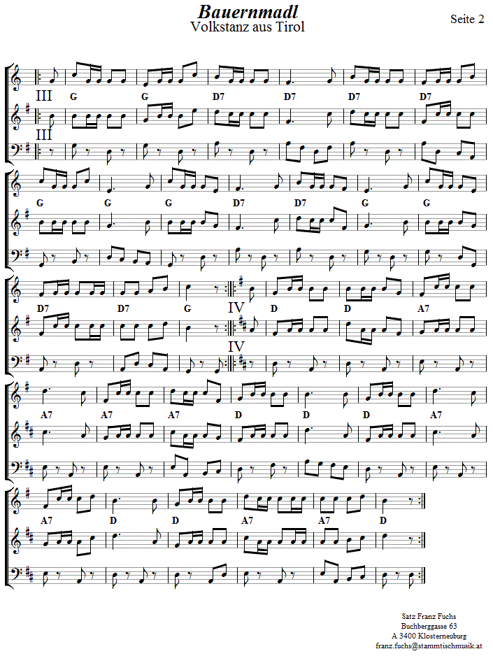 Bauernmadl in zweistimmigen Noten für Okarina, Seite 2. 
Bitte klicken, um die Melodie zu hören.