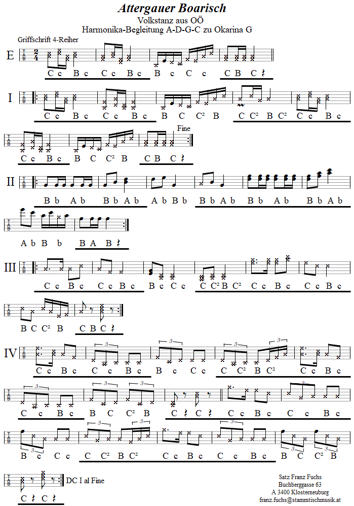 Attergauer Boarisch, Begleitstimme für Steirische Harmonika zur Okarina. 
Bitte klicken, um die Melodie zu hören.