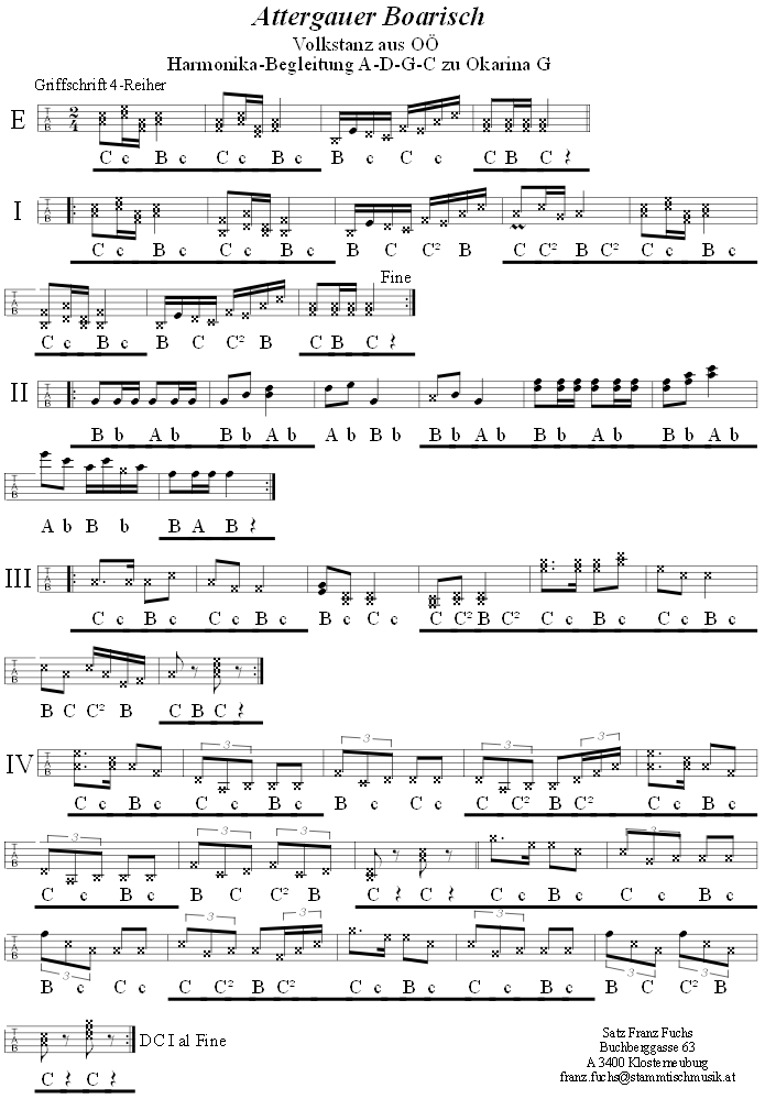 Attergauer Boarisch, Begleitstimme fr Steirische Harmonika zur Okarina. 
Bitte klicken, um die Melodie zu hren.