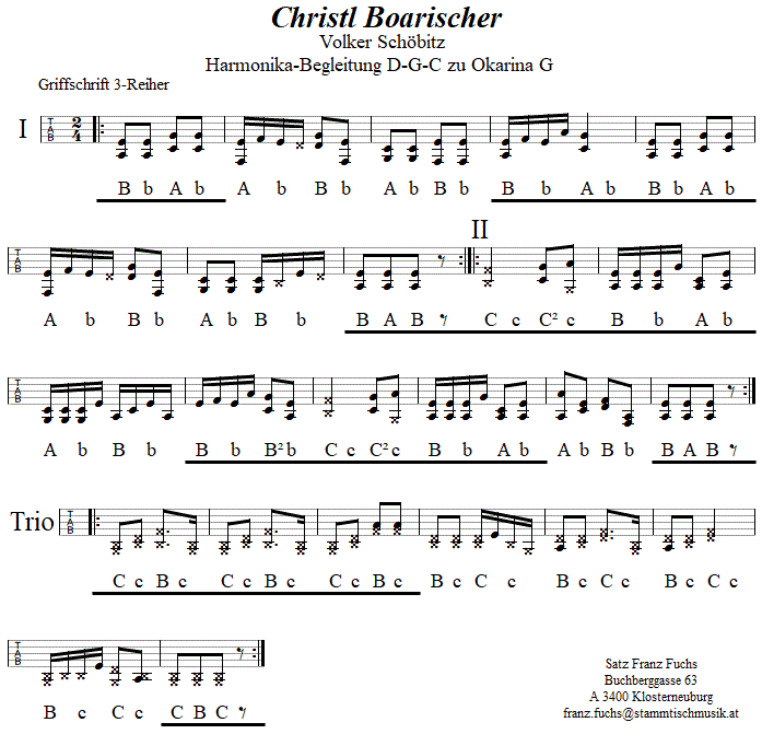 Christl Boarischer von Volker Schöbitz, Begleitstimme für Steirische Harmonika zur Okarina. 
Bitte klicken, um die Melodie zu hören.