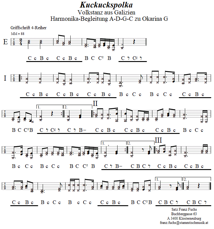 Kuckuckspolka Begleitstimme für Steirische Harmonika zur Okarina. 
Bitte klicken, um die Melodie zu hören.