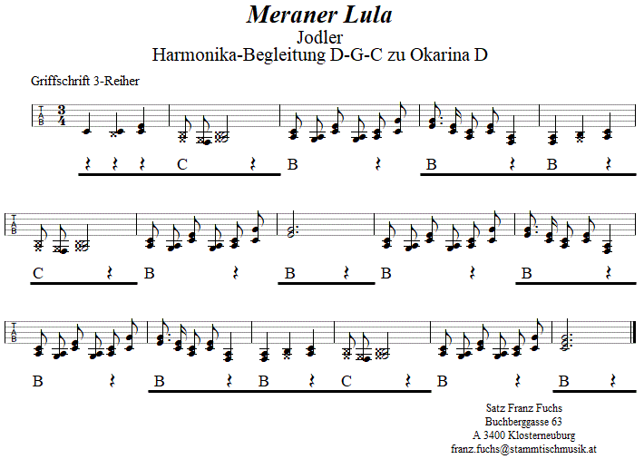 Alt-Matreier Walzer, Begleitstimme für Steirische Harmonika zur Okarina, Seite 1. 
Bitte klicken, um die Melodie zu hören.