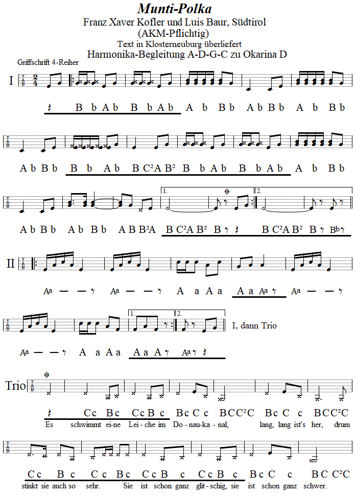 Michl-Polka, Begleitstimme für Steirische Harmonika zur Okarina, Seite 1. 
Bitte klicken, um die Melodie zu hören.