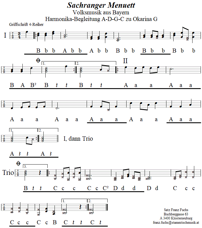 Rinner Landler, Begleitstimme für Steirische Harmonika zur Okarina, Seite 1. 
Bitte klicken, um die Melodie zu hören.