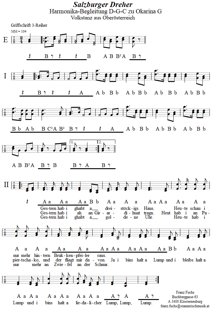 Salzburger Dreher Begleitstimme für Steirische Harmonika zur Okarina. 
Bitte klicken, um die Melodie zu hören.