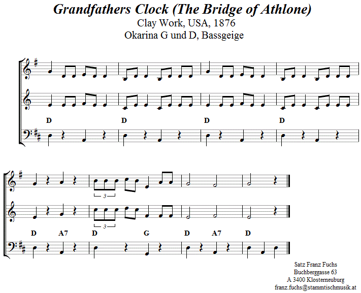Grandfathers Clock (The Bridge of Athlone)  in zweistimmigen Noten für Okarina, Seite 2. 
Bitte klicken, um die Melodie zu hören.