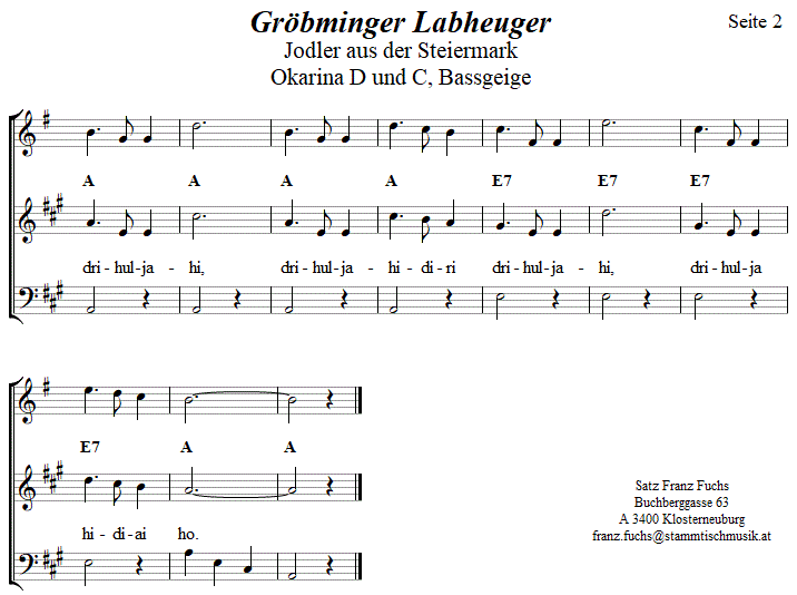 Gröbminger Labheuger in zweistimmigen Noten für Okarina, Seite 2. 
Bitte klicken, um die Melodie zu hören.