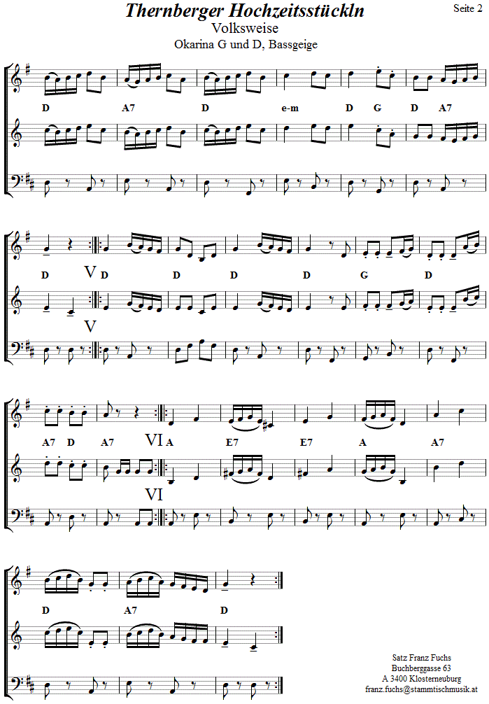 Thernberger Hochzeitsstückln  in zweistimmigen Noten für Okarina, Seite 2. 
Bitte klicken, um die Melodie zu hören.