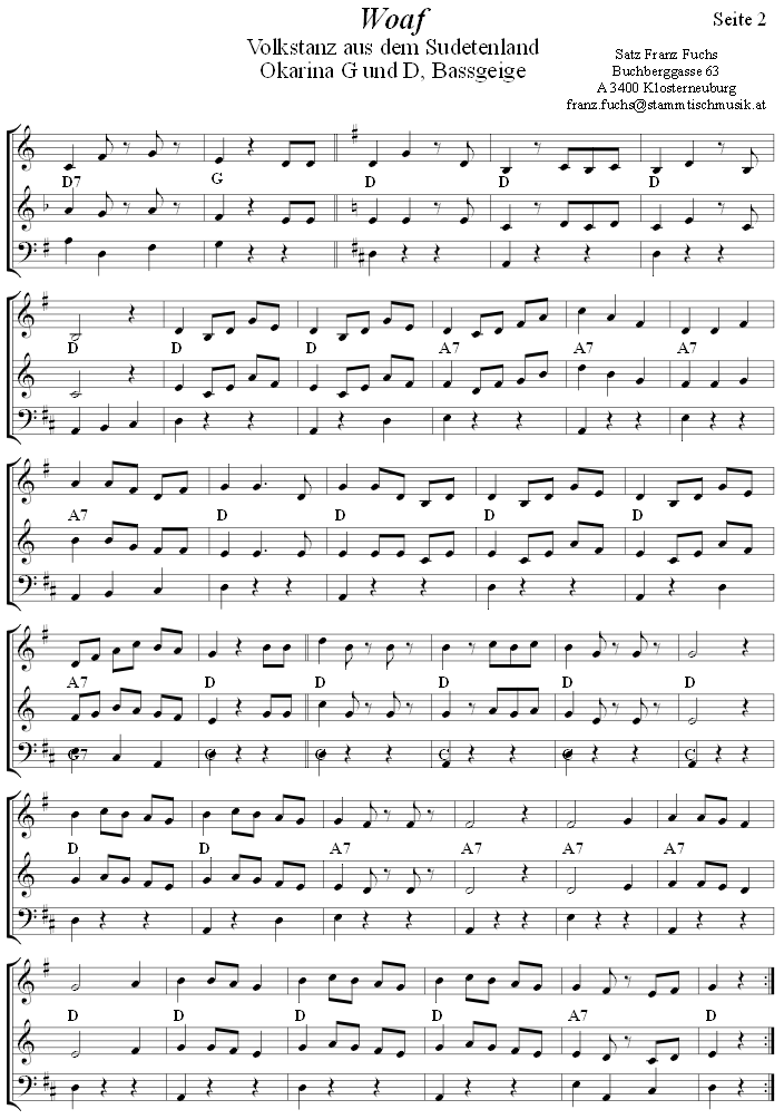 Woaf  in zweistimmigen Noten fr Okarina, Seite 2. 
Bitte klicken, um die Melodie zu hren.